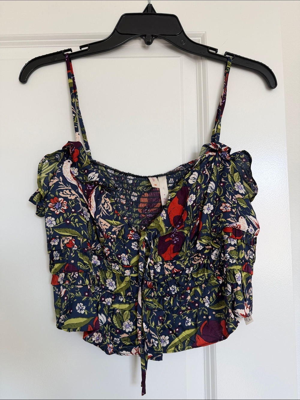 Anthropologie Navy Floral Smocked Tie-Front Cami